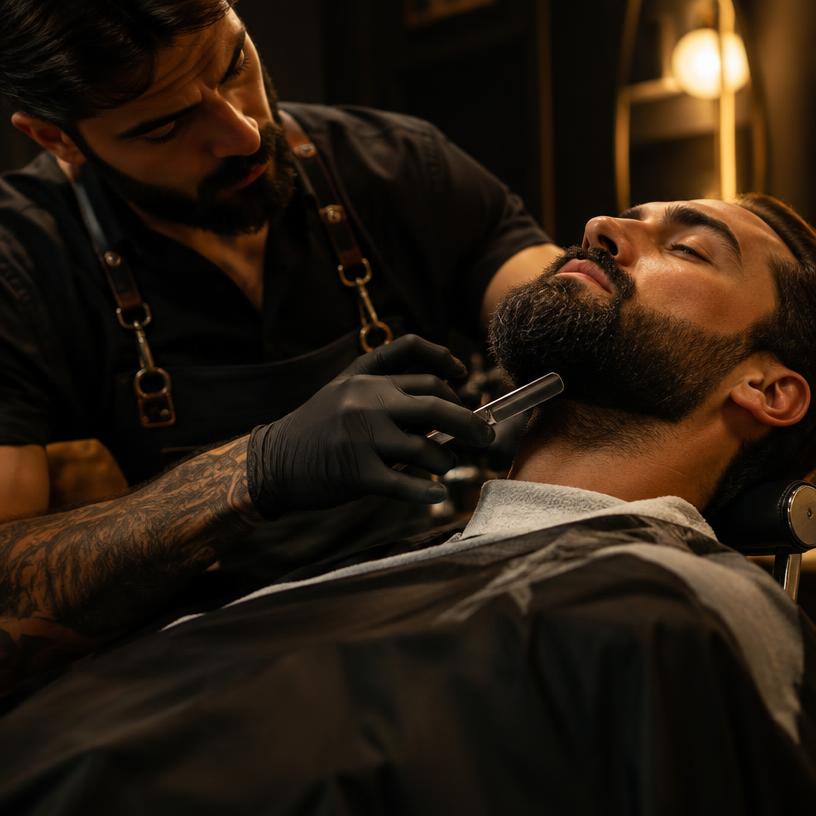 Beard sculpting with straight razor