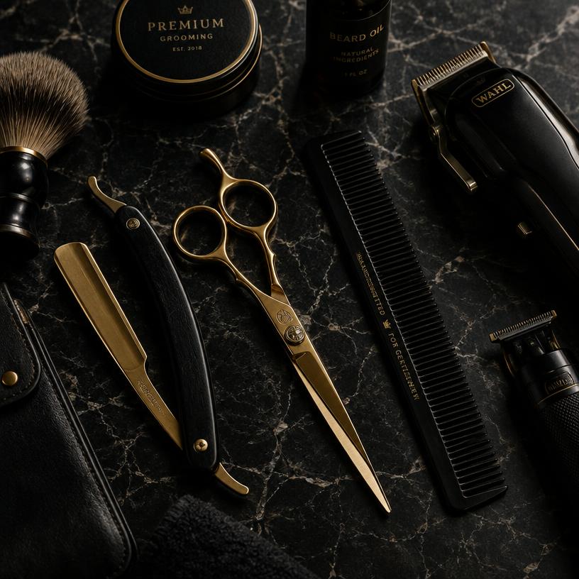 Premium barber tools laid out
